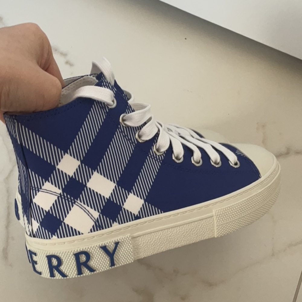 Burberry Blue and White Checkered High-Tops - Picture 3 of 8
